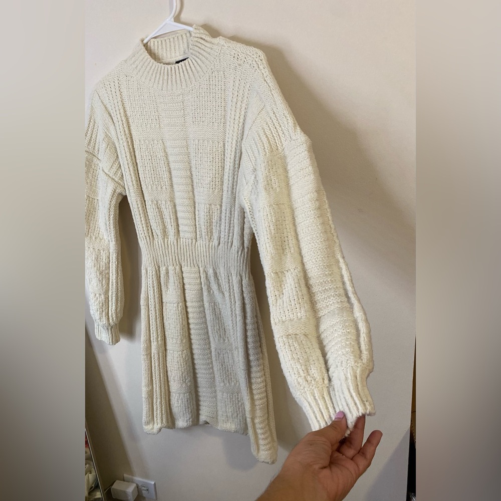 Lulus Patchwork it Cream Cable Knit Cutout Sweater mini Dress size small - Picture 5 of 13